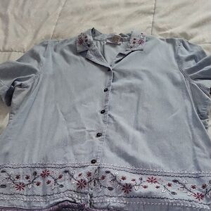 Alfred Dunner Light Blue Cotton Shirt eith embroidery